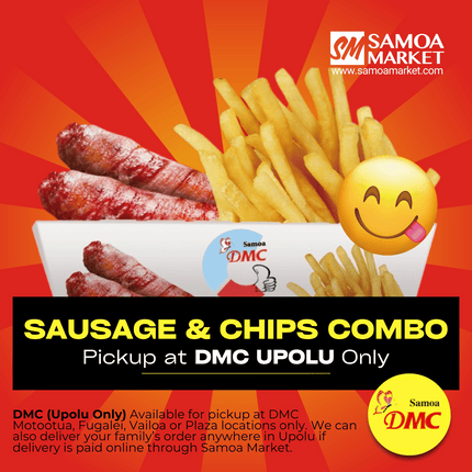 Sausage & Chips with Large Drink "PICKUP FROM DMC UPOLU VAITELE, VAILOA, FUGALEI, PLAZA AND MOTOOTUA"