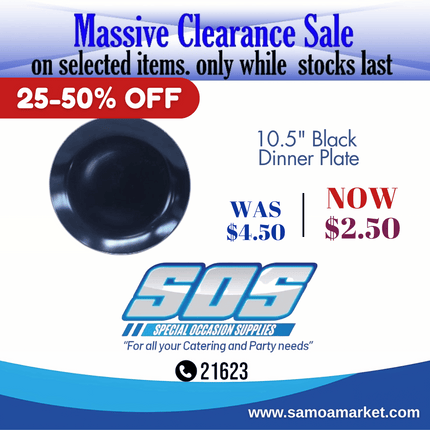 10.5" Black Dinner Plate "Pick Up From S.O.S LTD, Togafuafua"