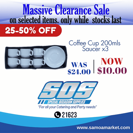Coffee Cup 200mls Saucer x3 "Pick Up From S.O.S LTD, Togafuafua"
