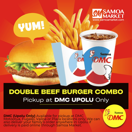Double Beef Burger Combo "PICKUP FROM DMC UPOLU VAITELE, VAILOA, FUGALEI, PLAZA AND MOTOOTUA"
