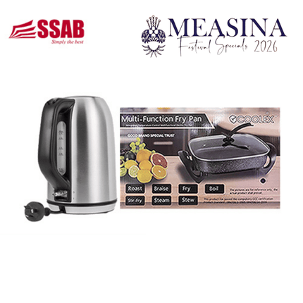 Coolex Electric Frypan/Gevi Stainless Steel Black Kettle 1.7L