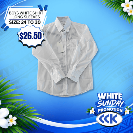 White Shirt Long Sleeves(Size 24 to 30)"PICKUP AT CCK CLOTHING STORE SALEUFI, VAITELE or SALELOLOGA"