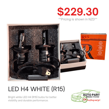 LED H4 WHITE (R15) "PICKUP FROM AUTO PARTS, MATAUTU"