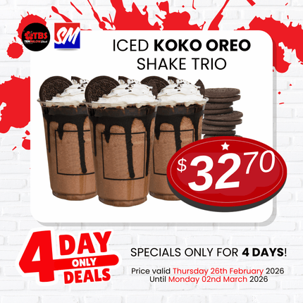 4 DAY ONLY DEAL! Iced Koko Oreo Shake TRIO "PICK UP FROM TBS, SALEUFI"