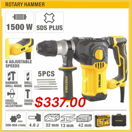 Rotary Hammer 1500W / SDS Plus / 5pcs bits / 500-950 r/min "PICK UP FROM LOTOPA TOOLS SAVALALO"