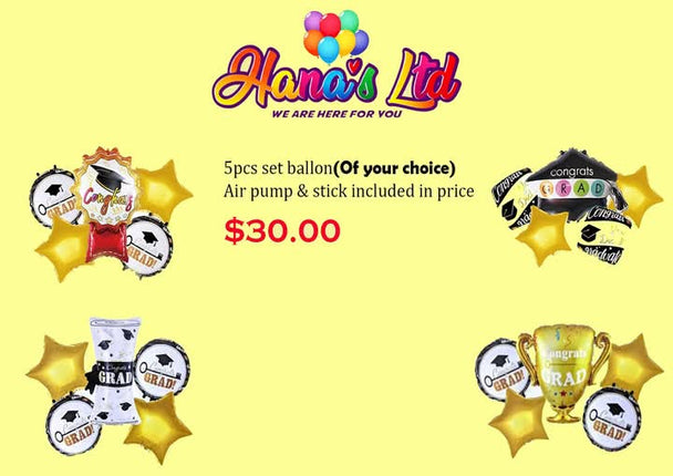 Graduation Ballons 5pcs Set {CHOOSE ONE} "PICK UP AT HANA'S LIMITED TAUFUSI" - Samoamarket.com