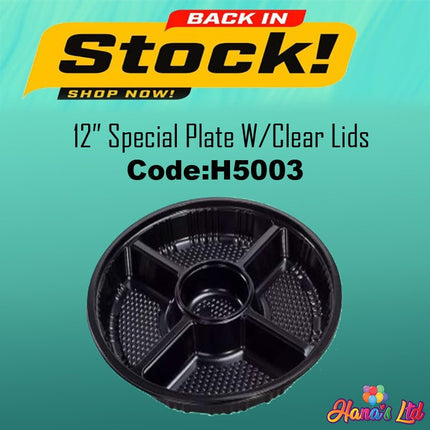 Black 12" Special Plate W/Clear Lids (CODE:H5003) "PICK UP AT HANA'S LIMITED TAUFUSI" - Samoamarket.com