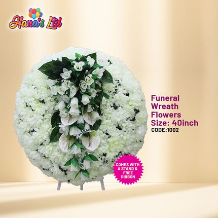 Funeral Wreath Flowers White Size:40inch "PICK UP AT HANA'S LIMITED TAUFUSI" - Samoamarket.com