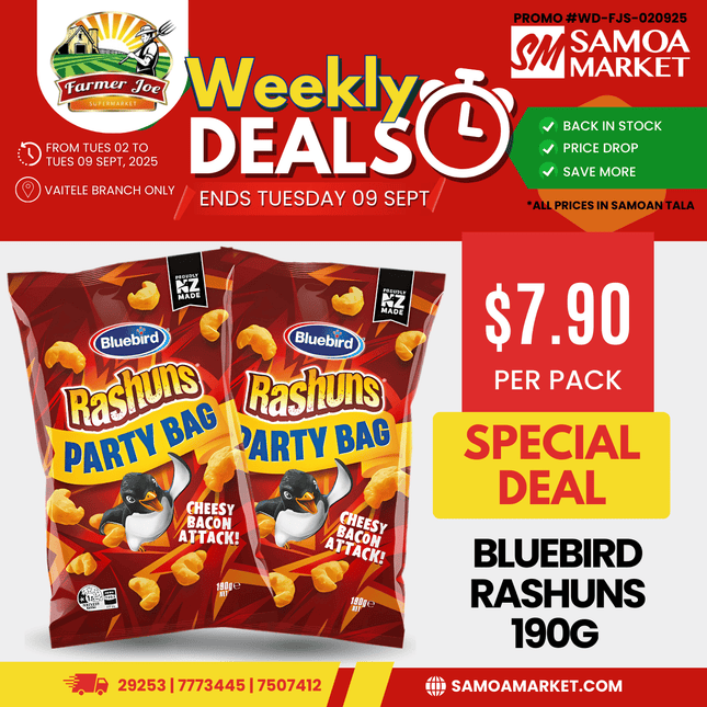Bluebird Rashuns 190G "PICKUP FROM FARMER JOE SUPERMARKET UPOLU ONLY"