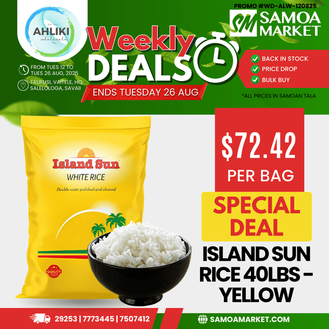 Island Sun Rice 40lb Bag "PICKUP FROM AH LIKI WHOLESALE"