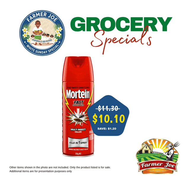 GROCERY SPECIAL! Mortein Red Fast Kill Fly Spray 200G "PICKUP FROM FARMER JOE SUPERMARKET VAITELE ONLY"