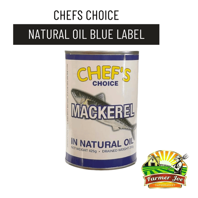 Chefs Choice Mackerel in Natural Oil Blue Label 425g "PICKUP FROM FARMER JOE SUPERMARKET UPOLU ONLY"