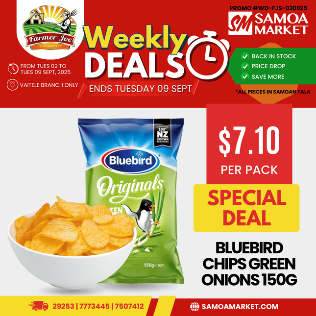 Bluebird Chips Green Onions 150G "PICKUP FROM FARMER JOE SUPERMARKET UPOLU ONLY"
