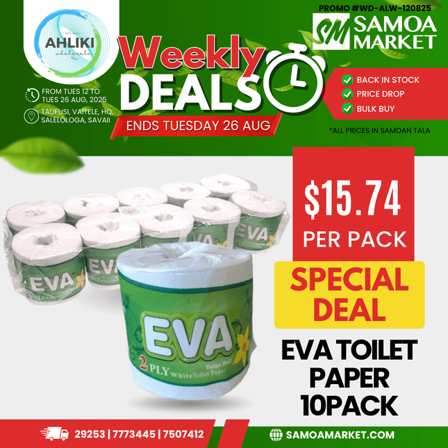 EVA Toilet Paper 10 PACK x 500shts/160g- Bigger Roll "PICKUP FROM AH LIKI WHOLESALE"