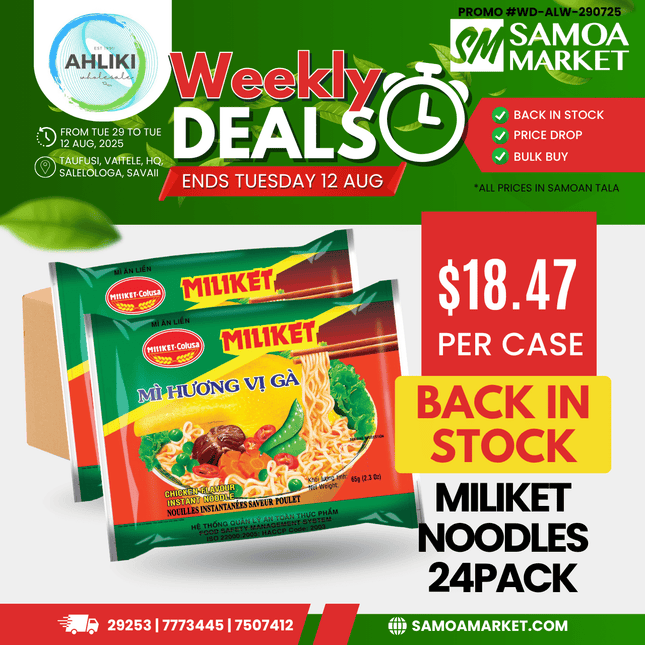 Miliket Packet Noodles Box of 65g 24PACK Assorted "PICKUP FROM AH LIKI WHOLESALE"