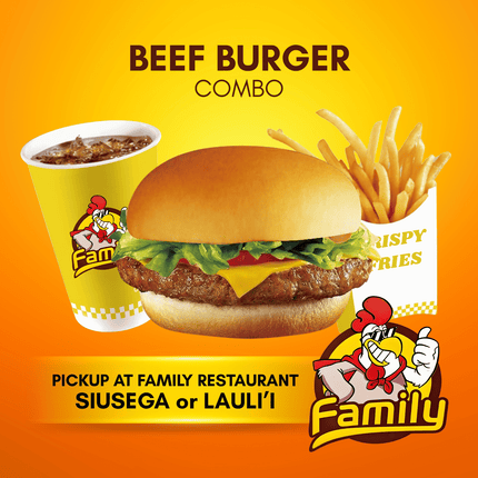 Beef Burger Combo (PICK UP FROM FAMILY RESTAURANT SIUSEGA OR LAULI'I ONLY)