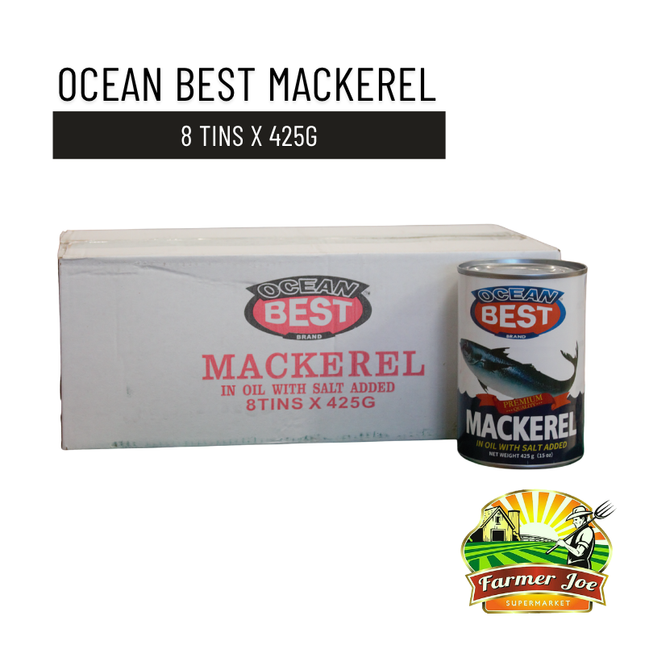 Ocean Best Mackerel - 8 Tins x 425g "PICKUP FROM FARMER JOE SUPERMARKET VAITELE ONLY"