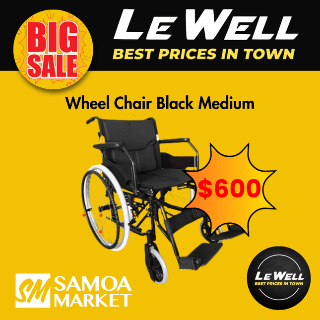 Wheelchair Black Medium (PICK UP FROM LE WELL COMPANY SAVALALO ONLY)