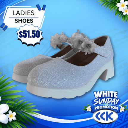 Ladies Shoes (with flowers) "PICKUP AT CCK CLOTHING STORE SALEUFI, VAITELE or SALELOLOGA"