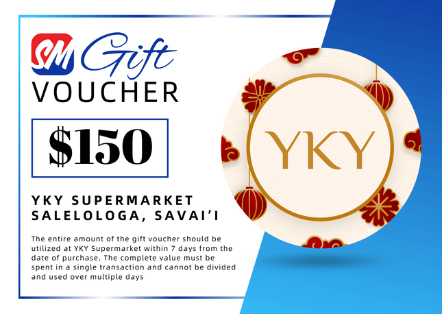 $150 Tala Gift Voucher "PICK UP FROM YKY SUPERMARKET, SALELOLOGA, SAVAI'I" - Samoamarket.com