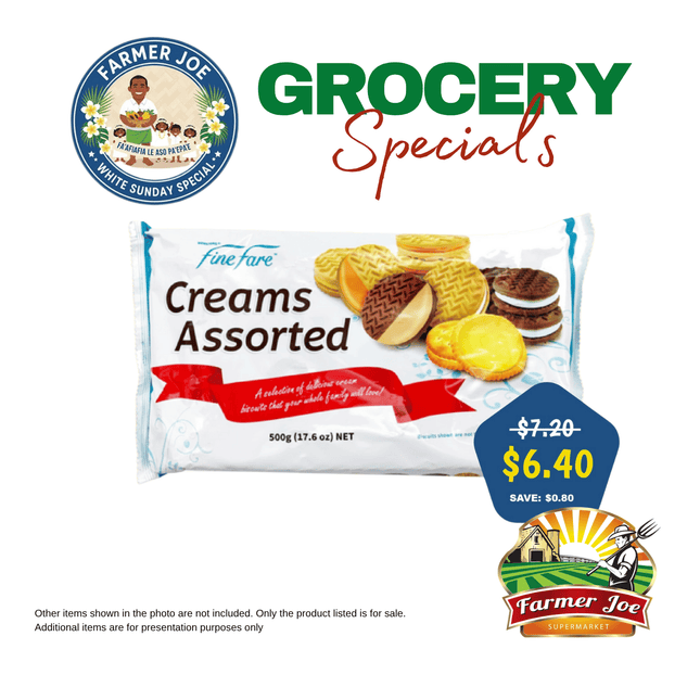 GROCERY SPECIAL! Finefare Cream Biscuit Assorted 500G "PICKUP FROM FARMER JOE SUPERMARKET VAITELE ONLY"