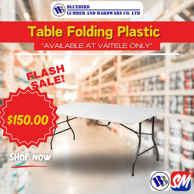 Table Folding Plastic - Substitute if sold out "PICKUP FROM BLUEBIRD LUMBER & HARDWARE VAITELE ONLY"