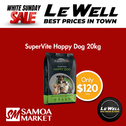 SuperVite Happy Dog 20kg (PICK UP FROM LE WELL COMPANY SAVALALO ONLY)