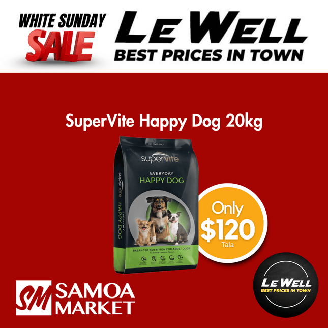 SuperVite Happy Dog 20kg (PICK UP FROM LE WELL COMPANY SAVALALO ONLY)