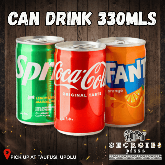 Soda Can 330ml (Assorted) “PICKUP FROM GEORGIES PIZZA TAUFUSI, UPOLU”