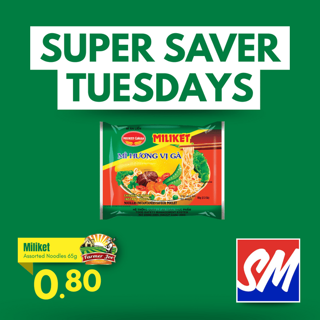 SUPER SAVER TUESDAYS! Miliket Assorted Noodles 65g "PICKUP FROM FARMER JOE SUPERMARKET VAITELE ONLY"