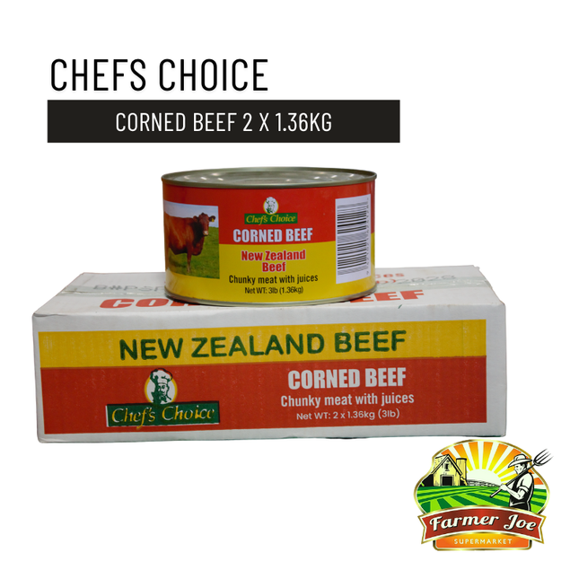 Chefs Choice Corned Beef 2 x 1.36kg (3lb) "PICKUP FROM FARMER JOE SUPERMARKET VAITELE ONLY"