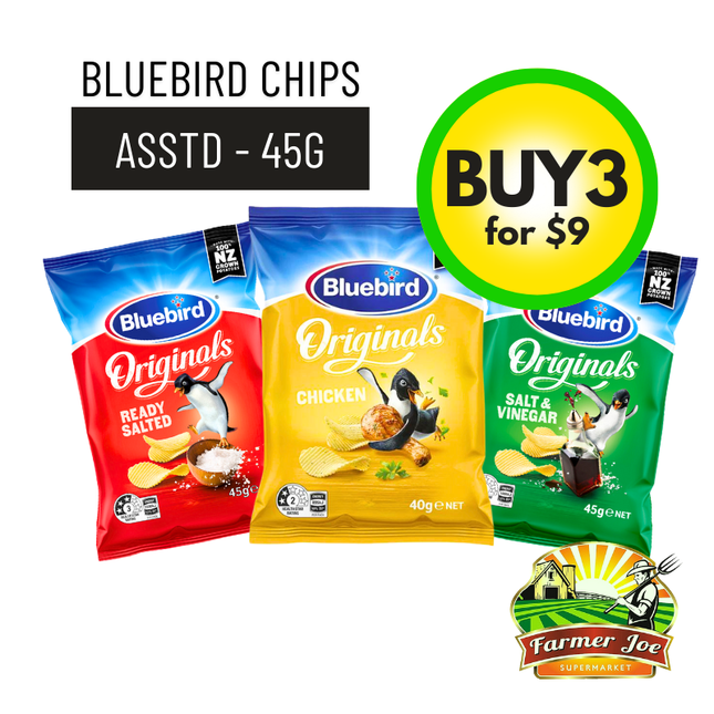 Bluebird Chips Assorted 45g Buy 3 for $9 Tala - "PICKUP FROM FARMER JOE SUPERMARKET UPOLU ONLY"