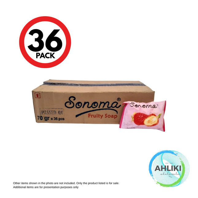 Sonoma Fruity Soap 36PACK x 70g "PICKUP FROM AH LIKI WHOLESALE"