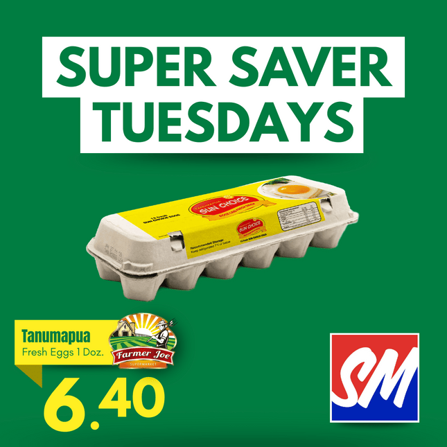 SUPER SAVER TUESDAYS! Tanumapua Fresh Eggs Large 1 Dozen [MAX 5 PER PERSON] "PICKUP FROM FARMER JOE SUPERMARKET VAITELE ONLY"