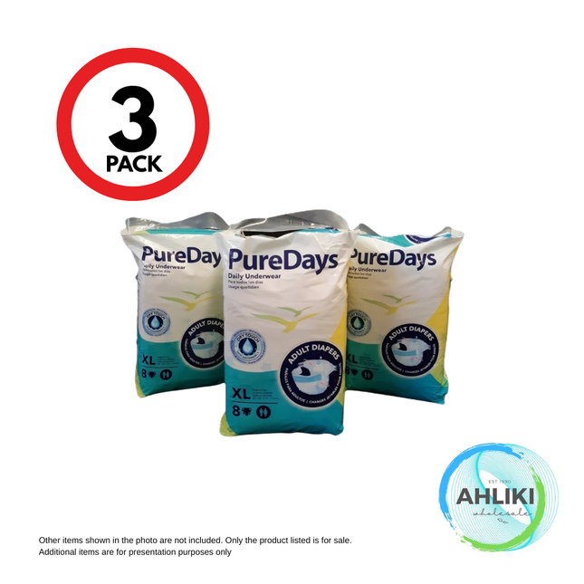 Pure Days Adult Diaper 8pcs x 3PACK XL [NOT AVAIL AT SALELOLOGA BRANCH] "PICKUP FROM AH LIKI WHOLESALE"