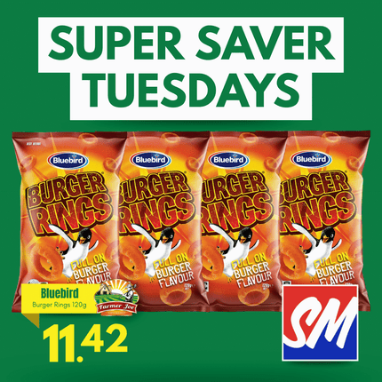 SUPER SAVER TUESDAYS! Bluebird Burger Rings 120g / 4 PACK "PICKUP FROM FARMER JOE SUPERMARKET VAITELE ONLY"