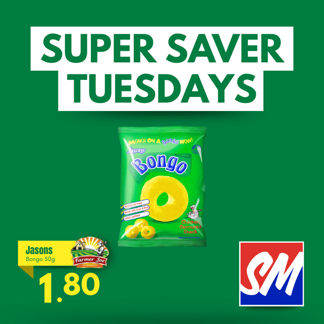 SUPER SAVER TUESDAYS! Jasons Bongo Snack 50g "PICKUP FROM FARMER JOE SUPERMARKET VAITELE ONLY"
