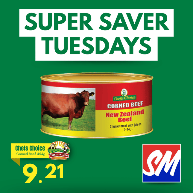 SUPER SAVER TUESDAYS! Chefs Choice Corned Beef 454g "PICKUP FROM FARMER JOE SUPERMARKET VAITELE ONLY"