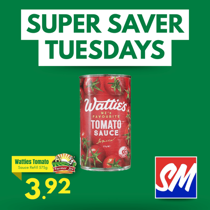 SUPER SAVER TUESDAYS! Watties Tomato Sauce Refill 575g "PICKUP FROM FARMER JOE SUPERMARKET VAITELE ONLY"