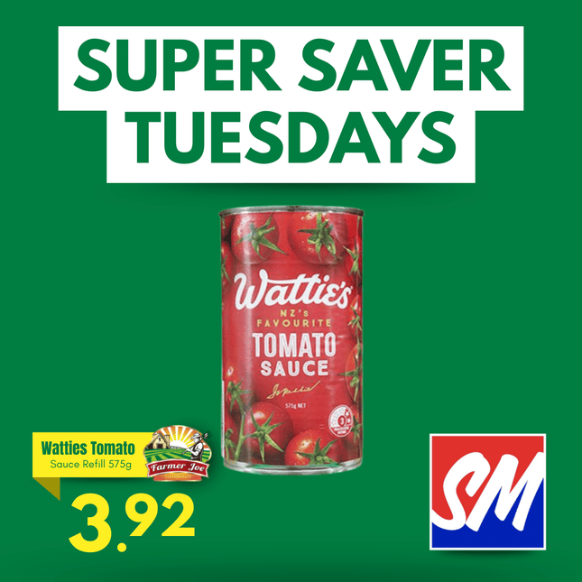 SUPER SAVER TUESDAYS! Watties Tomato Sauce Refill 575g "PICKUP FROM FARMER JOE SUPERMARKET VAITELE ONLY"