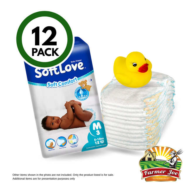 Soft Love Diapers Medium - 12Pkt "PICK UP AT FARMER JOE SUPERMARKET VAITELE ONLY"