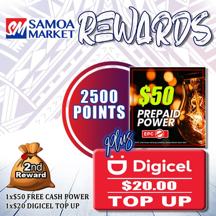 Member Reward Only: Cash Power $50 Tala & Digicel Credit $20 Tala [2500 Points]