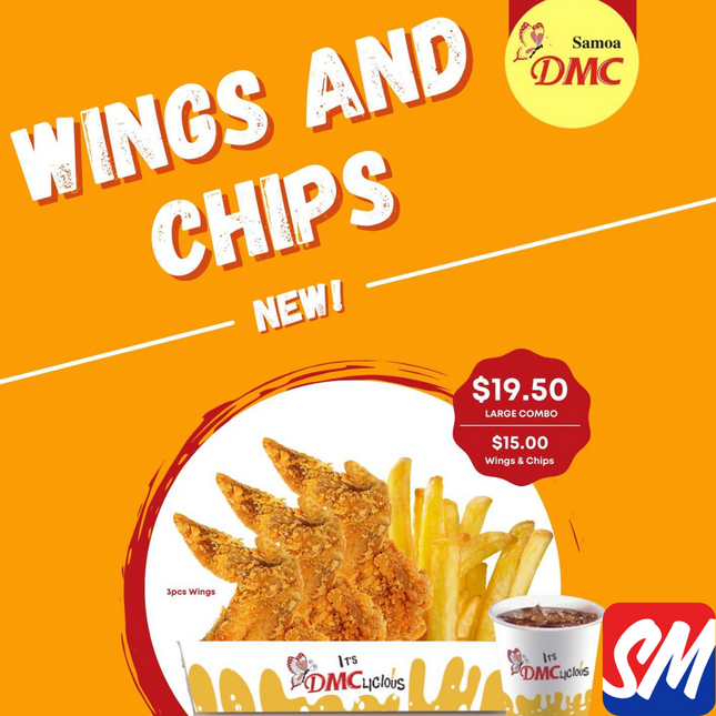 Wings and Chips - Large Combo  "PICKUP FROM DMC UPOLU VAILOA, MOTOOTUA OR FUGALEI"