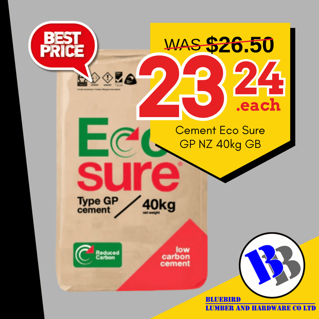 BBL SPECIAL 2026 Cement Eco Sure GP NZ 40kg GB - "PICKUP FROM BLUEBIRD LUMBER & HARDWARE UPOLU ONLY"
