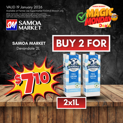 MAGIC MONDAY! 2xDevondale 1L - "PICKUP FROM FARMER JOE SUPERMARKET FUGALEI ONLY"