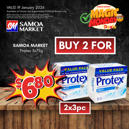 MAGIC MONDAY! 2x Protex 3x75g - "PICKUP FROM FARMER JOE SUPERMARKET FUGALEI ONLY"