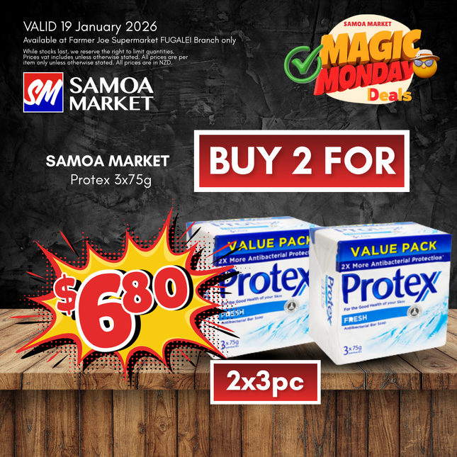 MAGIC MONDAY! 2x Protex 3x75g - "PICKUP FROM FARMER JOE SUPERMARKET FUGALEI ONLY"