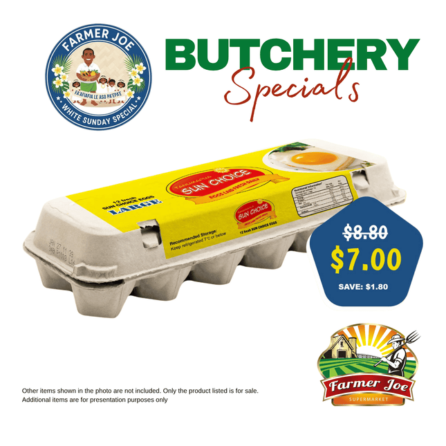BUTCHERY SPECIAL! Tanumapua Fresh Eggs Large 1 Dozen "PICKUP FROM FARMER JOE SUPERMARKET VAITELE ONLY"