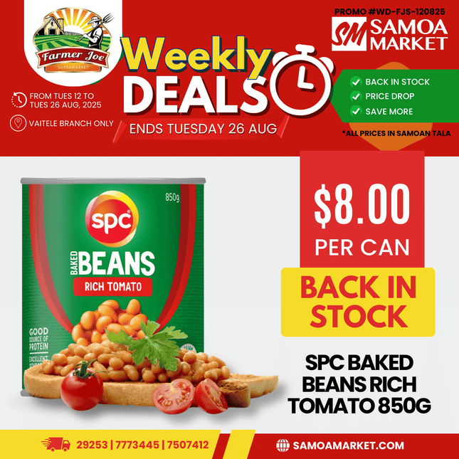 SPC Baked Beans Rich Tomato 850G "PICKUP FROM FARMER JOE SUPERMARKET UPOLU ONLY"
