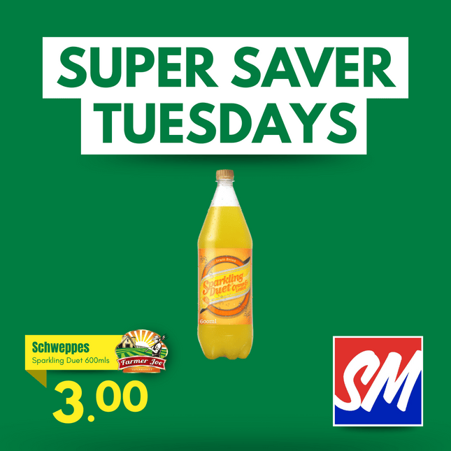 SUPER SAVER TUESDAYS! Schweppes Sparkling Duet Drink 600mls "PICKUP FROM FARMER JOE SUPERMARKET VAITELE ONLY"